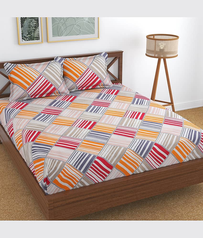 Homefab India Microfiber Double Bedsheet ( Orange )