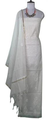 Chikankari Mul Chanderi Dress Material White on White Jaali