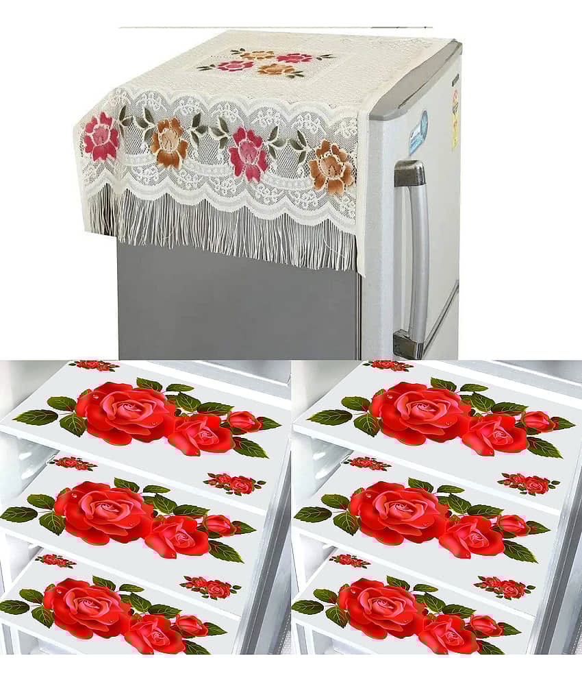 Crosmo Polyester Floral Fridge Mat & Cover ( 99 53 ) Pack of 7 - Multicolor