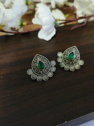Premium Quality Oxidised Daily Wear Stud Earrings for Effortless Elegance | Sarichka-Green