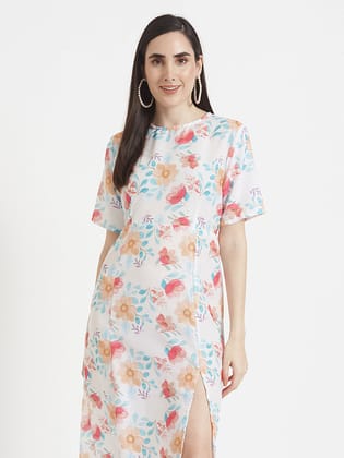 Premium Muslin Digital Print  Maxi Dress With Slash Pocket-S