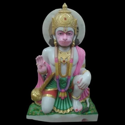 Multicolor Hindu Painted Marble Hanuman Statue, For Worship, Size: 36x18inch