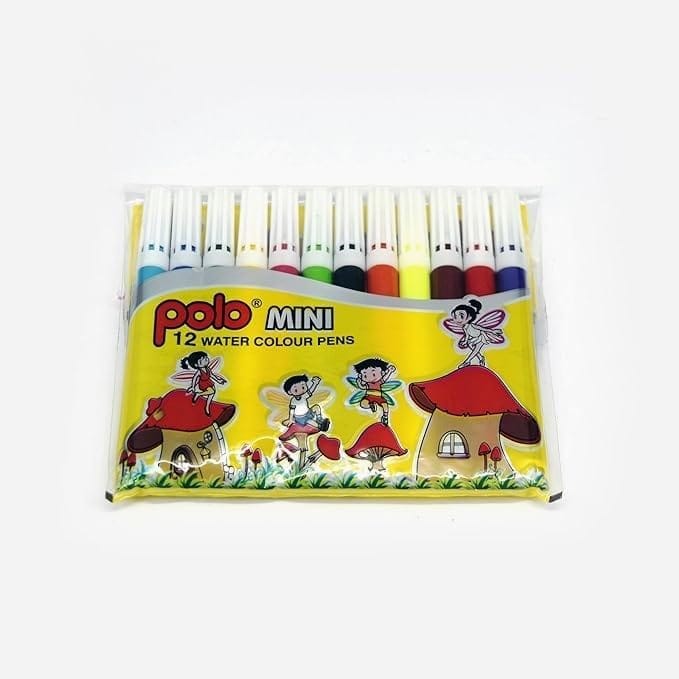 polo mini watercolour pens 12 bright & smooth colors | non-toxic & child-safe | ideal for kids, students & creative art projects