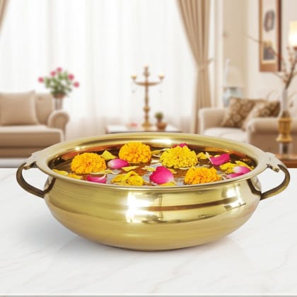 Brass Flower Urli � Intricate Carving Decorative Bowl, Diameter : 10.2 Inch (FMAS594 D)