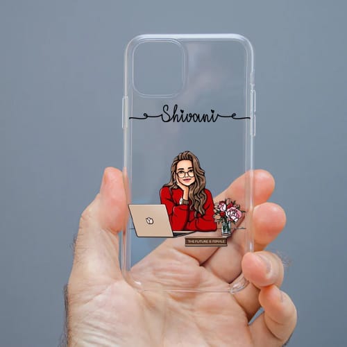 Personalized Cute Girl Transparent Silicon Case Customised with Name for Oppo, Vivo, Redmi, Realme, Poco, Mi, OnePlus, Samsung, iPhone, and More - design 47