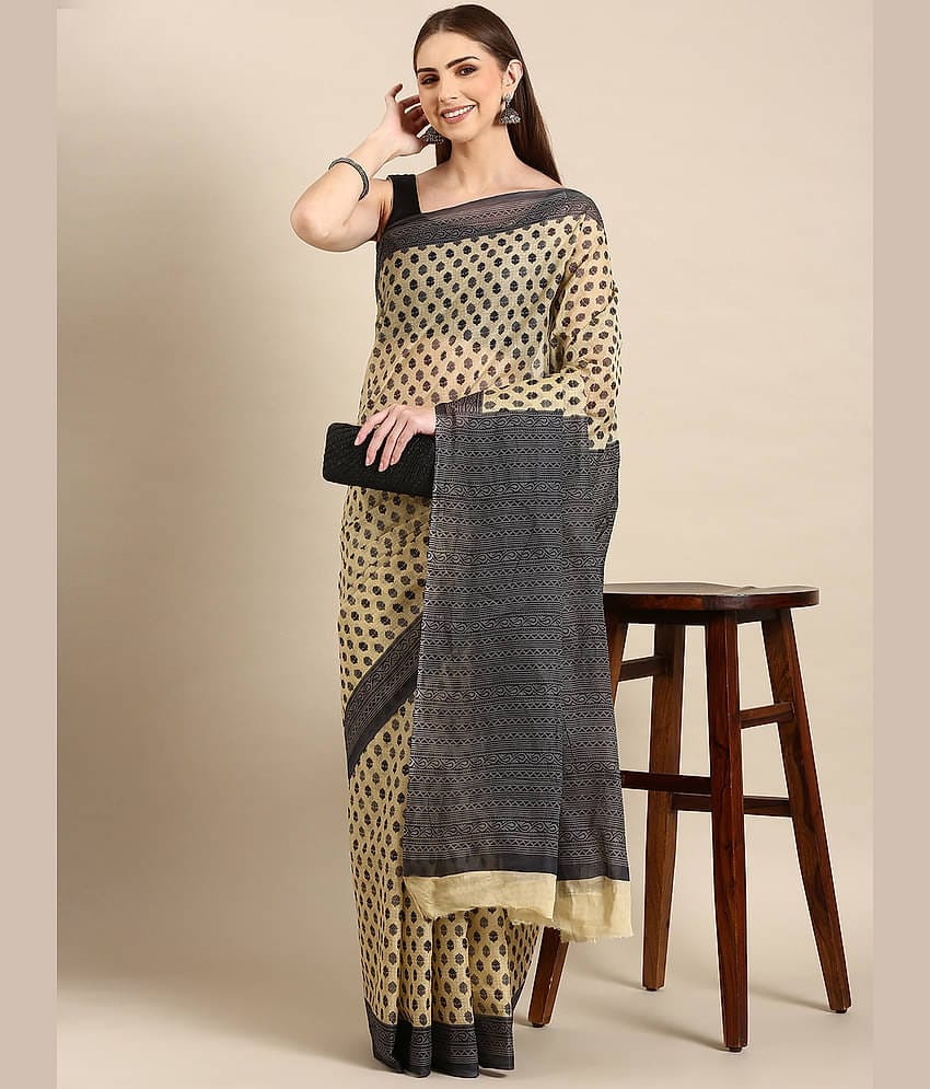 SHANVIKA Cotton Printed Saree Without Blouse Piece ( Beige )