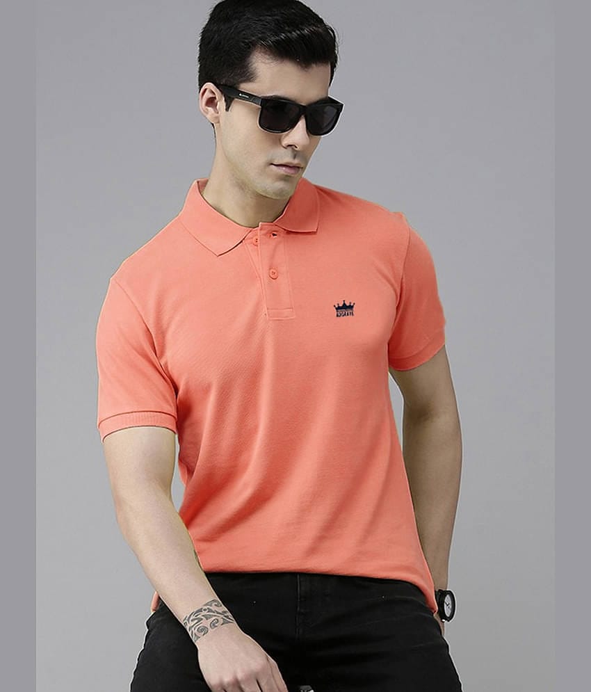 ADORATE Pack of 1 Cotton Blend Regular Fit Solid Half Sleeves Men's Polo T Shirt ( Coral )
