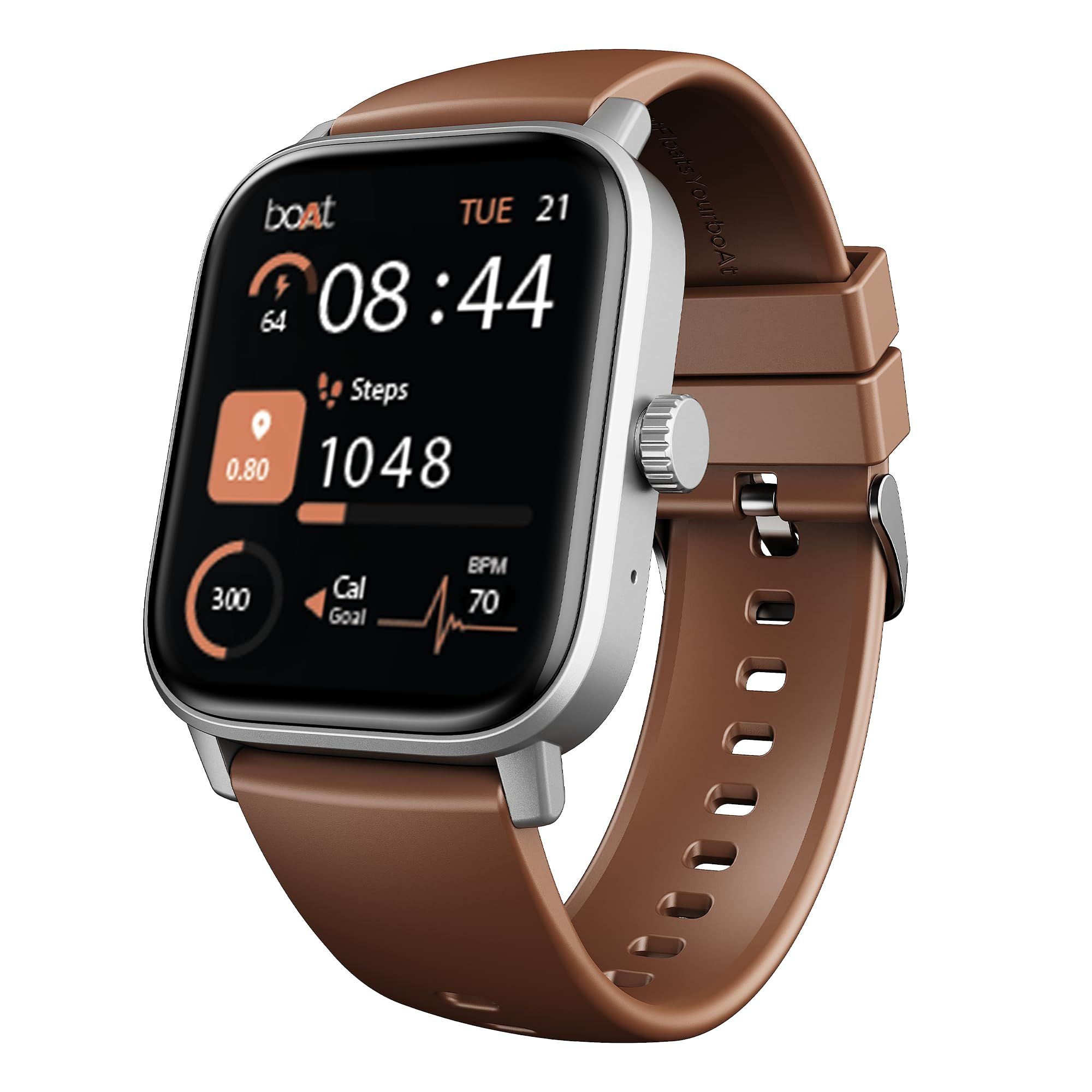 Boat Wave Call 3 Smartwatch 1.83” HD Display with Animated Watch Faces; BT Calling, Functional Crown, Multiple Sports Modes, IP68, HR, SpO2 Monitor, Smart Watches for Men & Women (Timber Brown) Boat Wave Call 3 Smartwatch 1.83” HD Display with Animated W