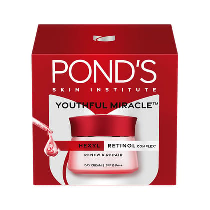 POND'S Youthful Miracle Hexyl Retinol Complex, Renew & Repair Day Cream 50g SPF 15 PA++ POND'S Youthful Miracle Hexyl Retinol Complex, Renew & Repair Day Cream 50g SPF 15 PA++ - 40 Caramel / 50 g (Pack of 1)