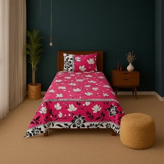 Quirky Home Duke Cotton Blend Collection Flate Single Bedsheet with 1 Pillow Cover