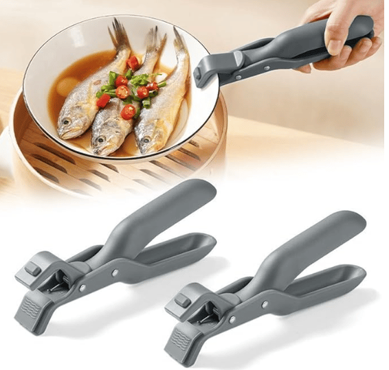 Multi-Purpose Anti-Scalding Bowl Holder Clip with Silicone Grip, Heat-Resistant Non-Slip Plate Lifter for Hot Dishes and Bowls (2 Pcs) (Grey)