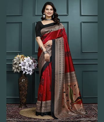 Kanooda Prints Art Silk Printed Saree With Unstitched Blouse Piece ( Black )