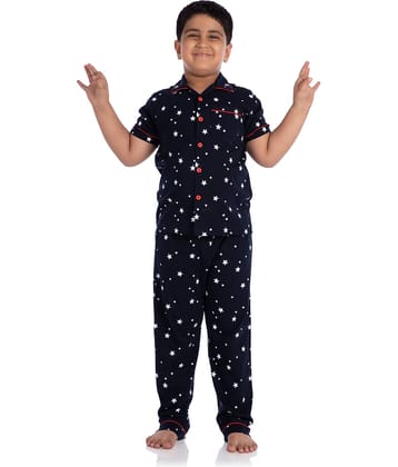 Nite Flite Pack of 1 Boys 100% Cotton Nightsuit Set ( Navy Blue )