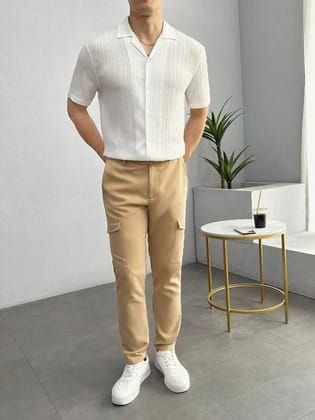 Timeless Ease: Men's White Seersucker Casual Shirt by GlamaStitch-M