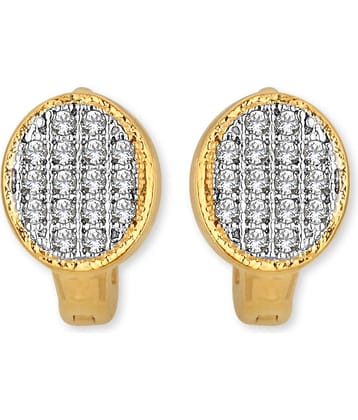 Spargz Oval Brass Two Tone Plated CZ Stone Huggie Earring For Women OER_5231