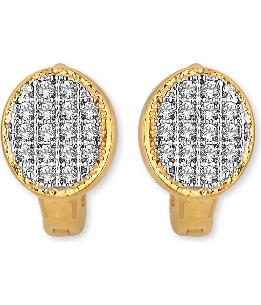 Spargz Oval Brass Two Tone Plated CZ Stone Huggie Earring For Women OER_5231