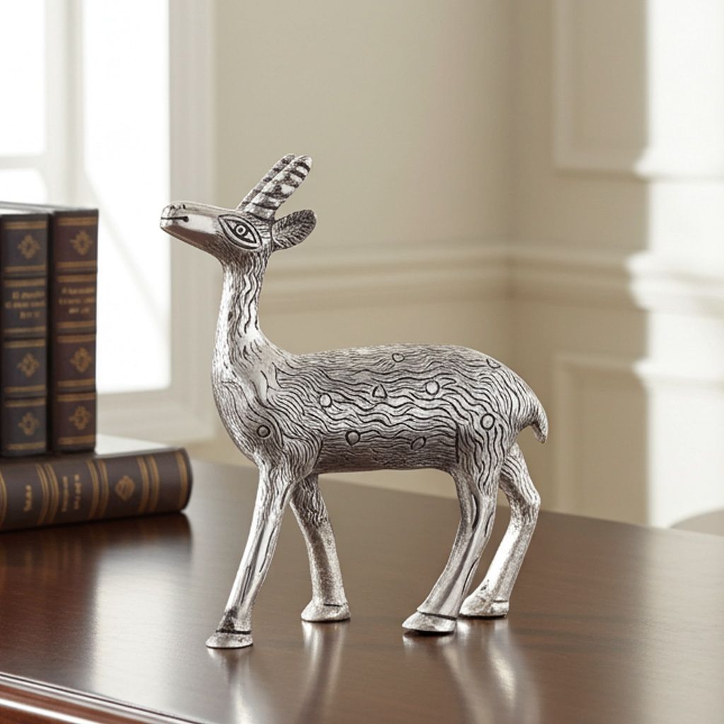 Aluminium Showpiece Deer Silver Statue (ASMAS216 S)