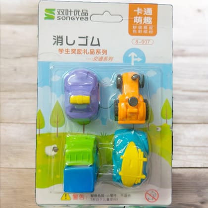 Student Stationery Car and Character Shaped Erasers Set, Colorful School Supplies, Multi-Pack