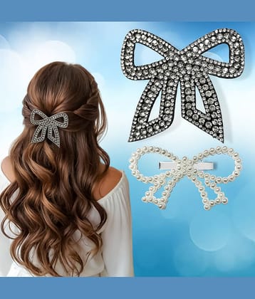 LYKAA Black,White Hair Clip ( Pack of 2 )