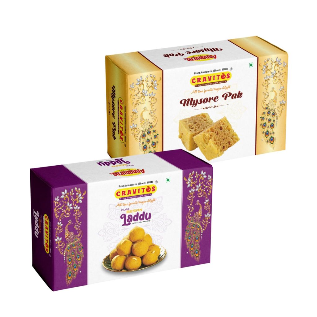 Cravitos Mysore Pak & Besan Laddu - 200g Each | Traditional Indian Mithai | Combo Pack Of 400g