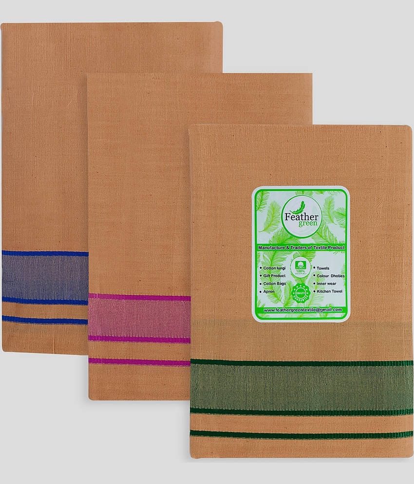 Feather Green - Multicolor Cotton Men's Lungi ( Pack of 3 )