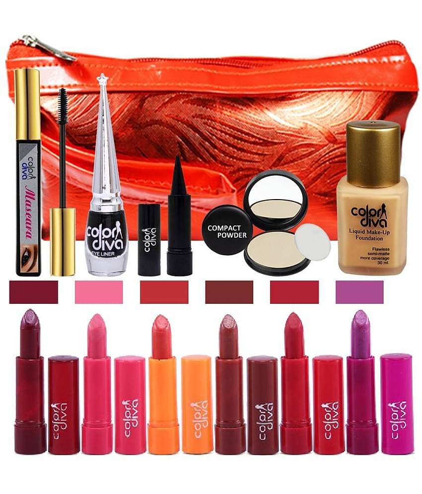 Color Diva Makeup Kit ( Daily Use 12pc Face Makeup Combo with Pouch )