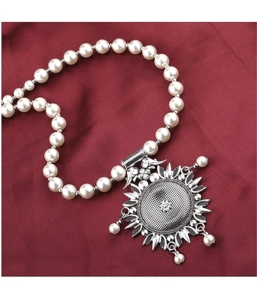 SILVERSHINE silverplated Royal Designer Traditional Long Pearl Necklace set for women Jewellery set