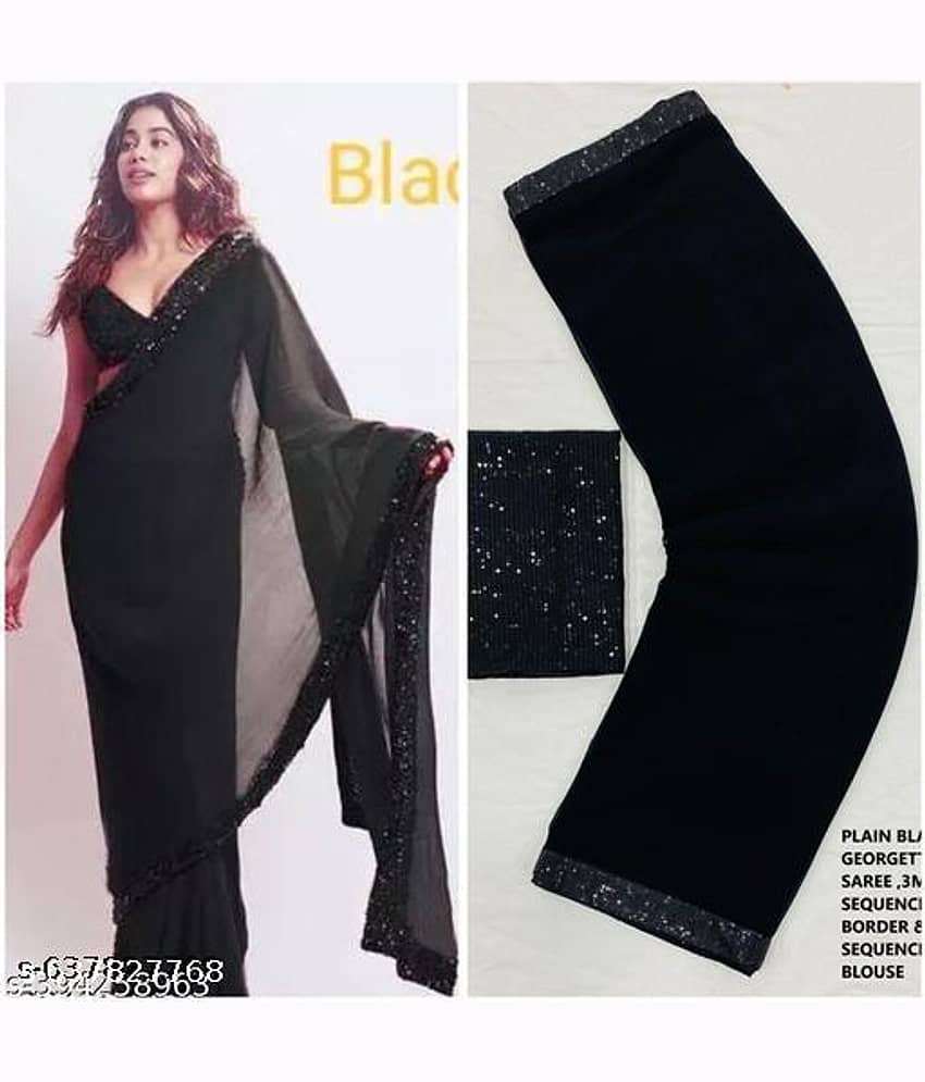 Shivadit ethnic Georgette Embellished Regular Saree With Unstitched Blouse Piece ( Black )