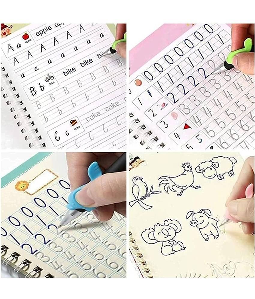 Sank Magic Practice Copybook - (1 Pen + 1 Grip + 4 BOOKS + 10 REFILL) Number Tracing Book - Writing Book - Size - 13.5*18.9 CM