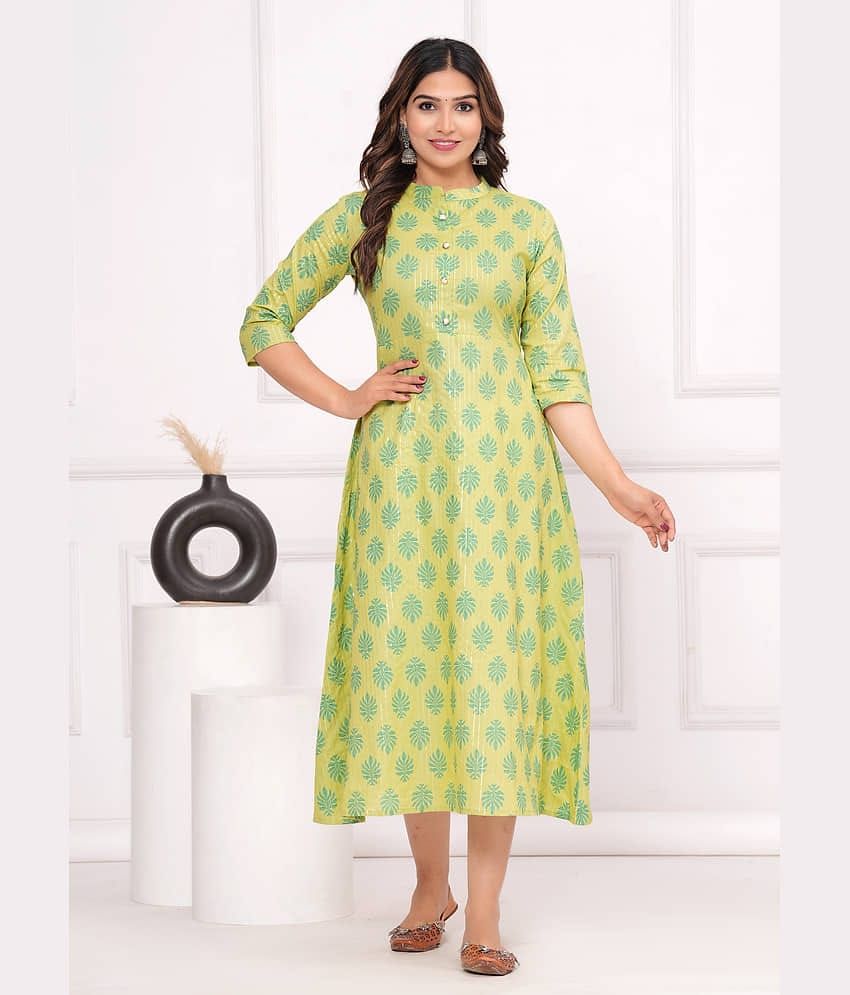 GlowWorld Cotton Printed A-line Women's Kurti - Green ( Pack of 1 )