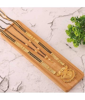MGSV Jewellery Combo of 2 Pcs Ethnic Traditional One Gram Gold Glorious Maharashtrian Style Long Chain Black Beads 30 inch and 18 inch Short