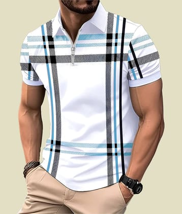 ENITOR Men Cotton Blend Regular Fit Printed Polo T Shirt ( Teal Blue )