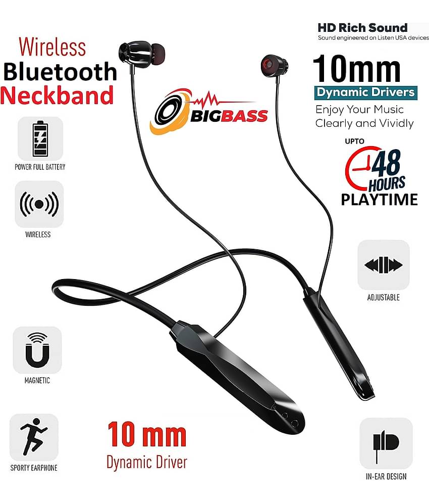 Bluetooth 5.0 Neckband with Powerful 10mm Drivers, Deep Bass, Magnetic Earbuds & Long-Lasting Battery