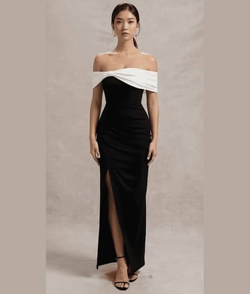 VIOUR Women Polyester Colorblock Bodycon Dress ( Black )