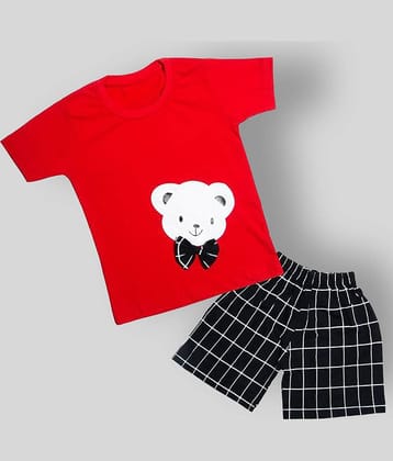 CATCUB Pack of 1 Baby Boys Cotton Blend T Shirts & Shorts ( Red )