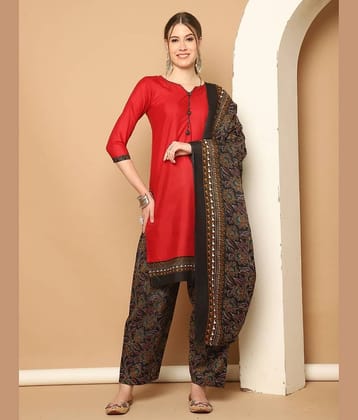 wonder weave Women Cotton Blend Printed Straight Kurti With Patiala Salwar ( Maroon )