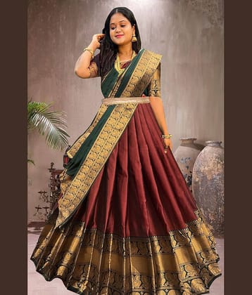Trijal Fab Maroon Jacquard Circular Semi Stitched Lehenga Single