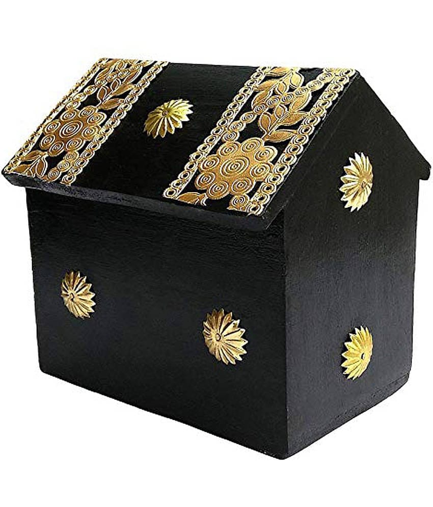 SWH - Wood Black Piggy Bank ( Pack of 1 )