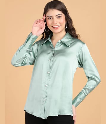 POPWINGS Women Solid Satin Shirt ( Mint Green )