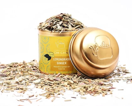 Oh Cha Lemongrass Tea with Ginger | Herbal Tea | 100% Natural Herbs | Caffeine Free Tea | Relaxing Cup Full of Flavour | Herbal Tea For Weight Loss, Hair & Skin, Detox | Calming Tisane, 35 gm