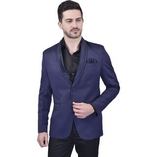 PrintCultr Men Solid Tuxedo Style Formal Blazer (Blue)