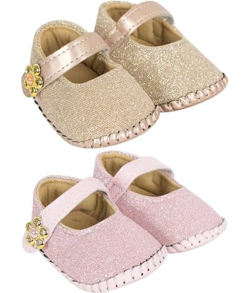 Neska Moda Set of 2 Pair 6 To 12 Months Baby Girls Synthetic Leather Baby Sandal Booties (Pink, Gold) -BT914andBT915