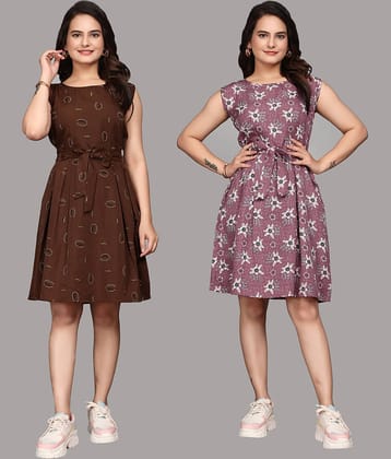 KALAVRITTA Women Crepe Printed Fit & Flare Dress ( Multicolor 1 )