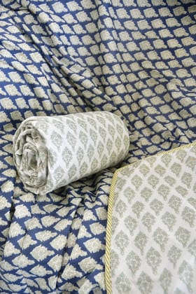 Deep Blue Bagru Print Dohar Handcrafted Comfort Single (Pair)