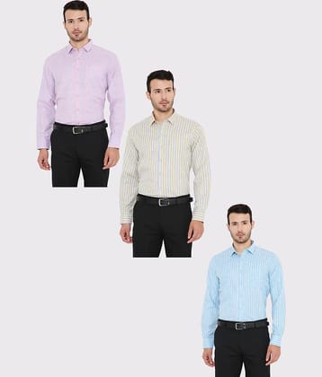 Maharaja Polyester Slim Fit Full Sleeves Men's Formal Shirt - Multicolor ( Pack of 3 )