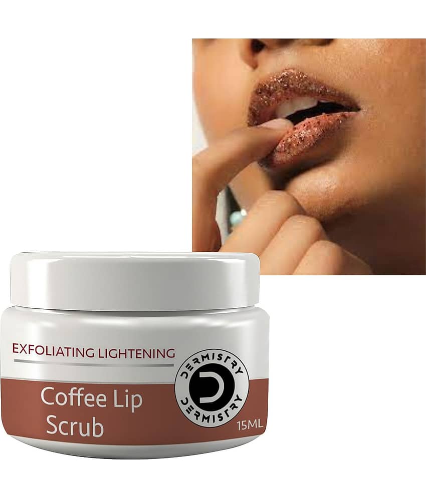 Dermistry Exfoliating Lightening Brightening Coffee Sugar Lip Care Scrub Olive & Coconut Oil Exfoliator Smoothens Damaged Dark Dry Dull Chapped Cracked Pigmented Lips Pigmentation Removal Unisex Use Combo Lip#stick Gloss Set Serum Cheek Tint Oil Gloss Mas