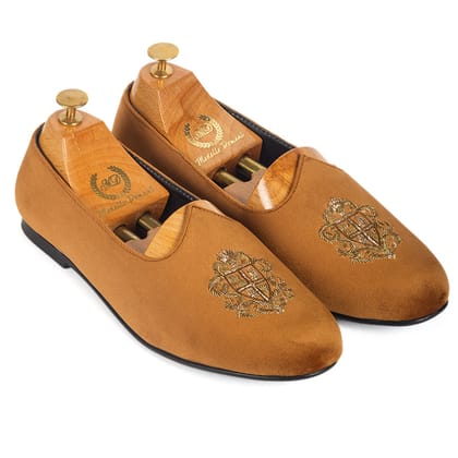 Royal Crest©️ Velvet Juttis (Light Tan)(Patent Copyright Artwork)-EU 43 / UK 9 / Light Tan