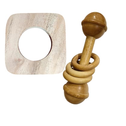 Wooden Baby Rattle Toy with Rings, Natural Wood Teething Toy with Base Stand Wooden Baby Rattle Toy with Rings, Natural Wood Teething Toy with Base Stand