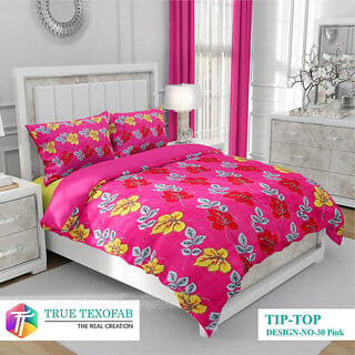 Black Bee Leaves Print On Pink Base Double Bedsheet With 2 Pillow Covers (208 X 213 Cm)(Bs32-01)