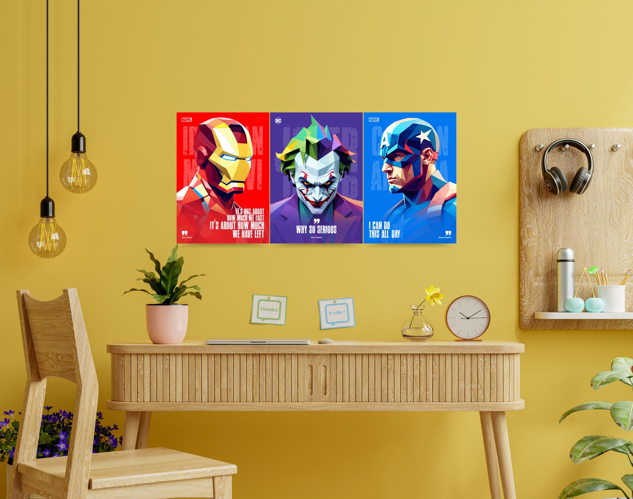 "Icons Clash: Iron Man, Captain America & Joker"- Shiny & Sturdy Metallic Poster  Art That Pops & Sticks (Literally!)-A3